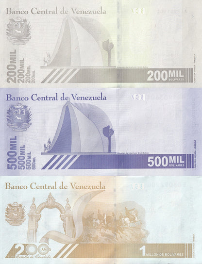 Venezuela 200000 500000 1 Million Bolivares 2020 P 112 113 114 UNC Set 3 pcs