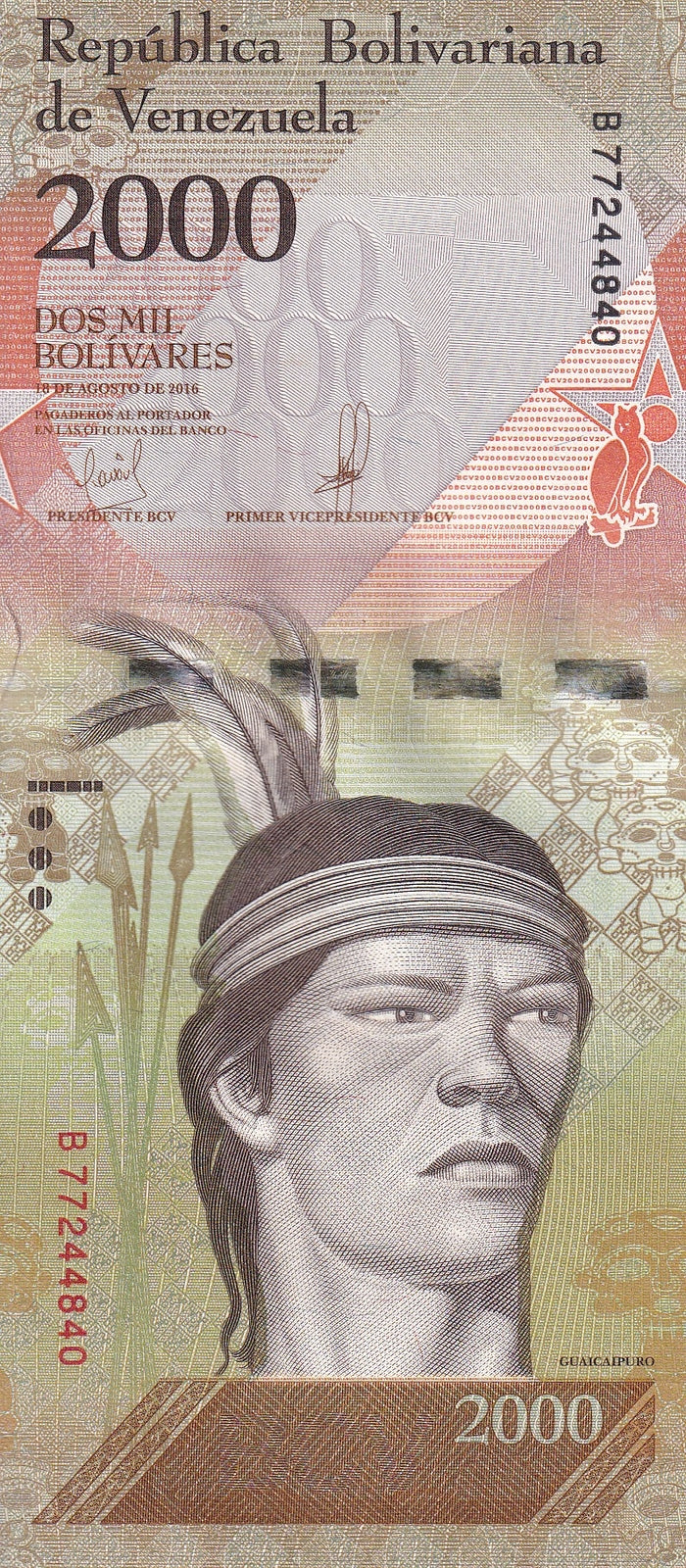 Venezuela 2000 Bolivares 2016 P 96b UNC