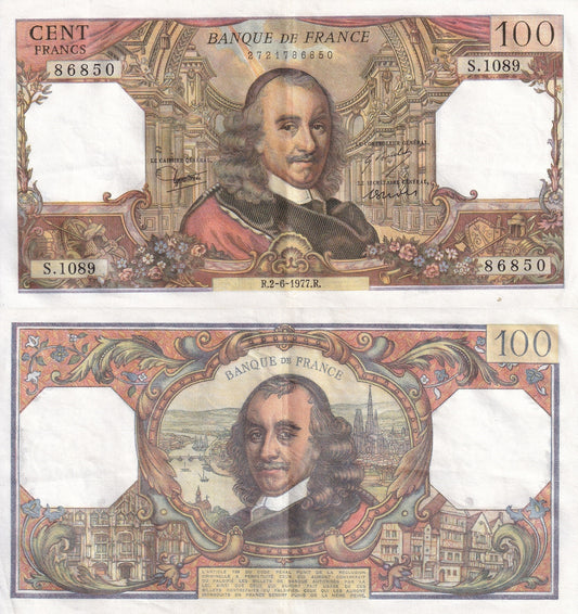 France 100 Francs 1977 P 149f EF W/Hole