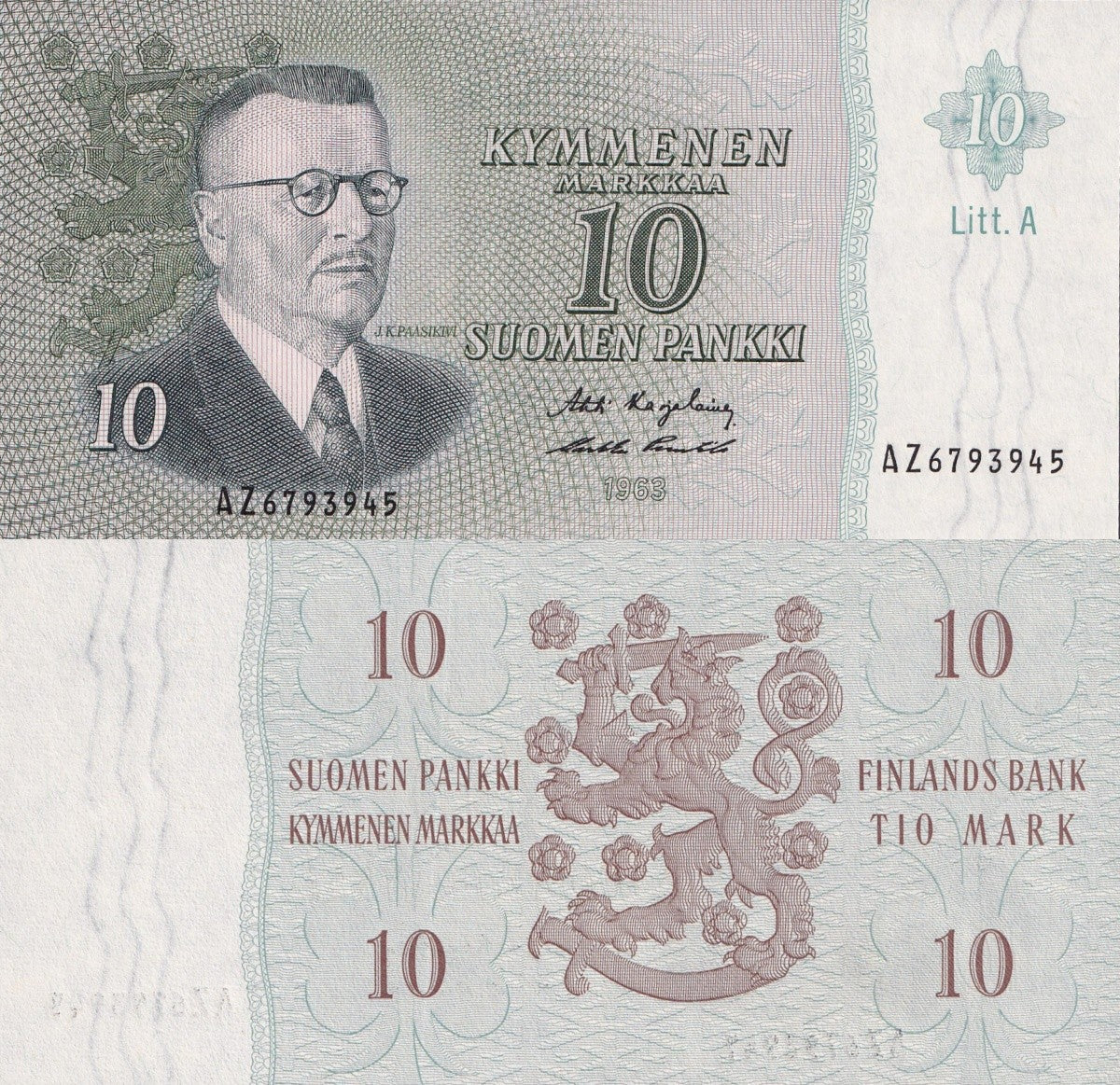 Finland 10 Markkaa 1963 P 104 Litt. A UNC