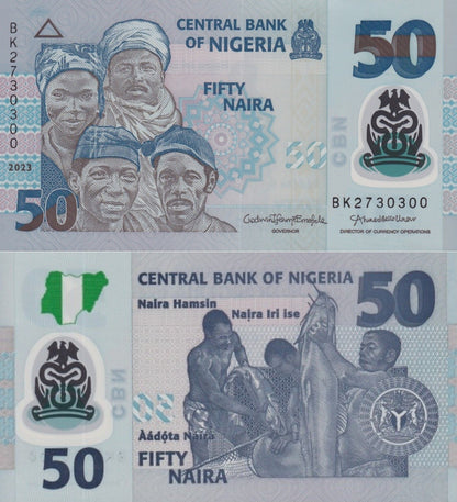 Nigeria 50 Naira 2023 P 40 Polymer UNC 1/20 Bundle Lot 5 pcs