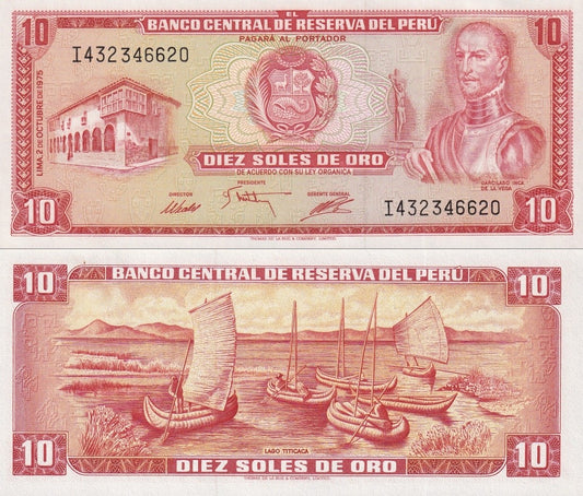 Peru 10 Soles De Oro 1975 P 106 UNC