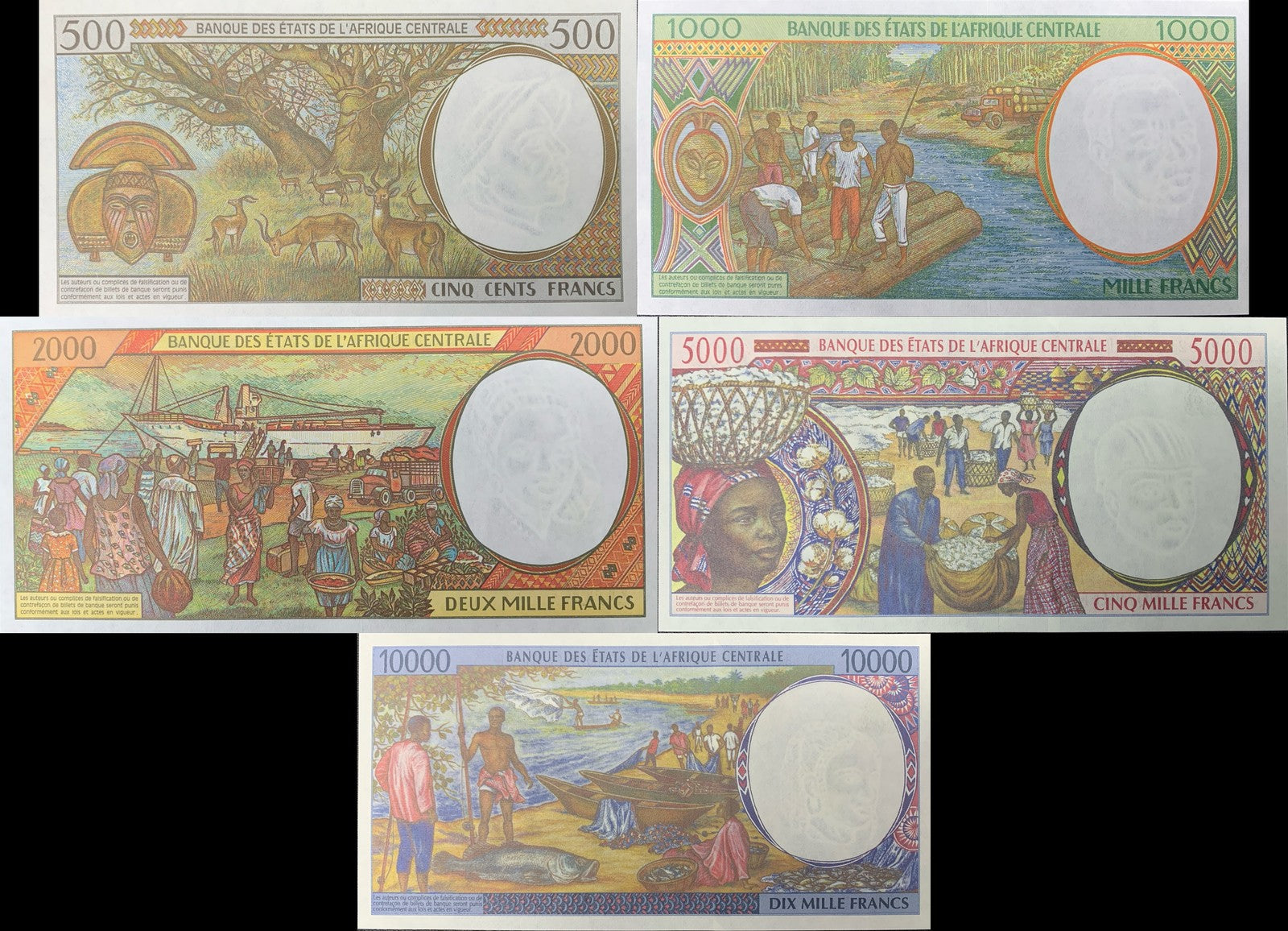 Central African States Gabon 2000 P 501Ng 502Ng - 505Ng Code N UNC Set 5 pcs
