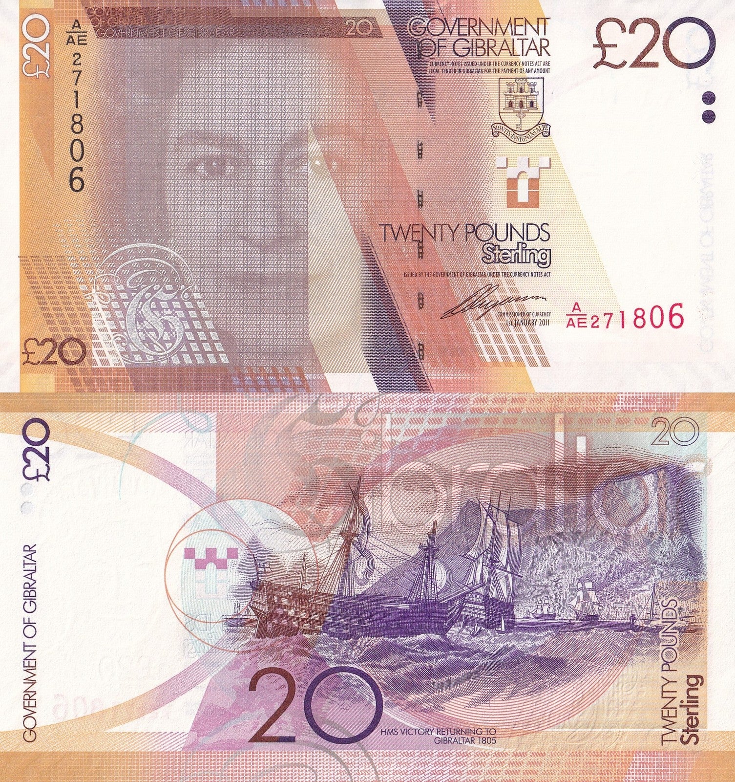 Gibraltar 20 Pounds Sterling 2011 P 37 UNC