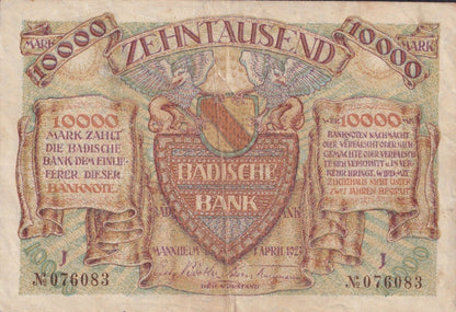 Germany-Baden 10000 Mark 1923 P S910(2) Circulated