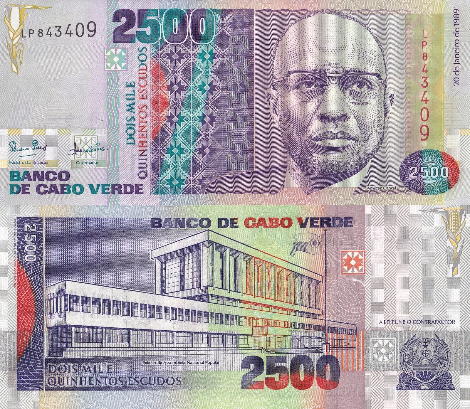 Cape Verde Cabo Verde 2500 Escudo 1989 P 61a UNC