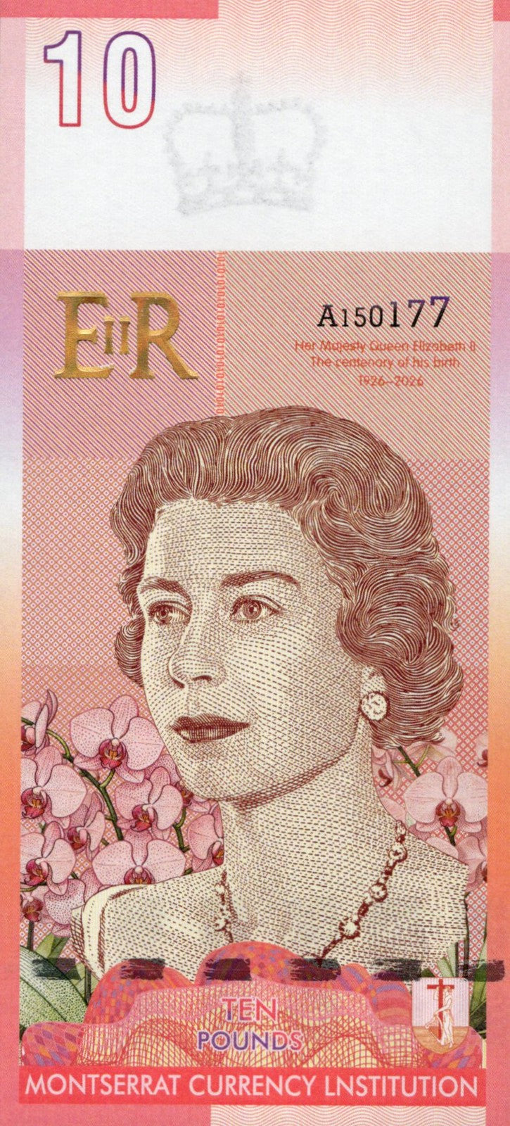 East Caribbean States 2022 MONTSERRAT 10 £ TEST NOTE QUEEN ELIZABETH II UNC