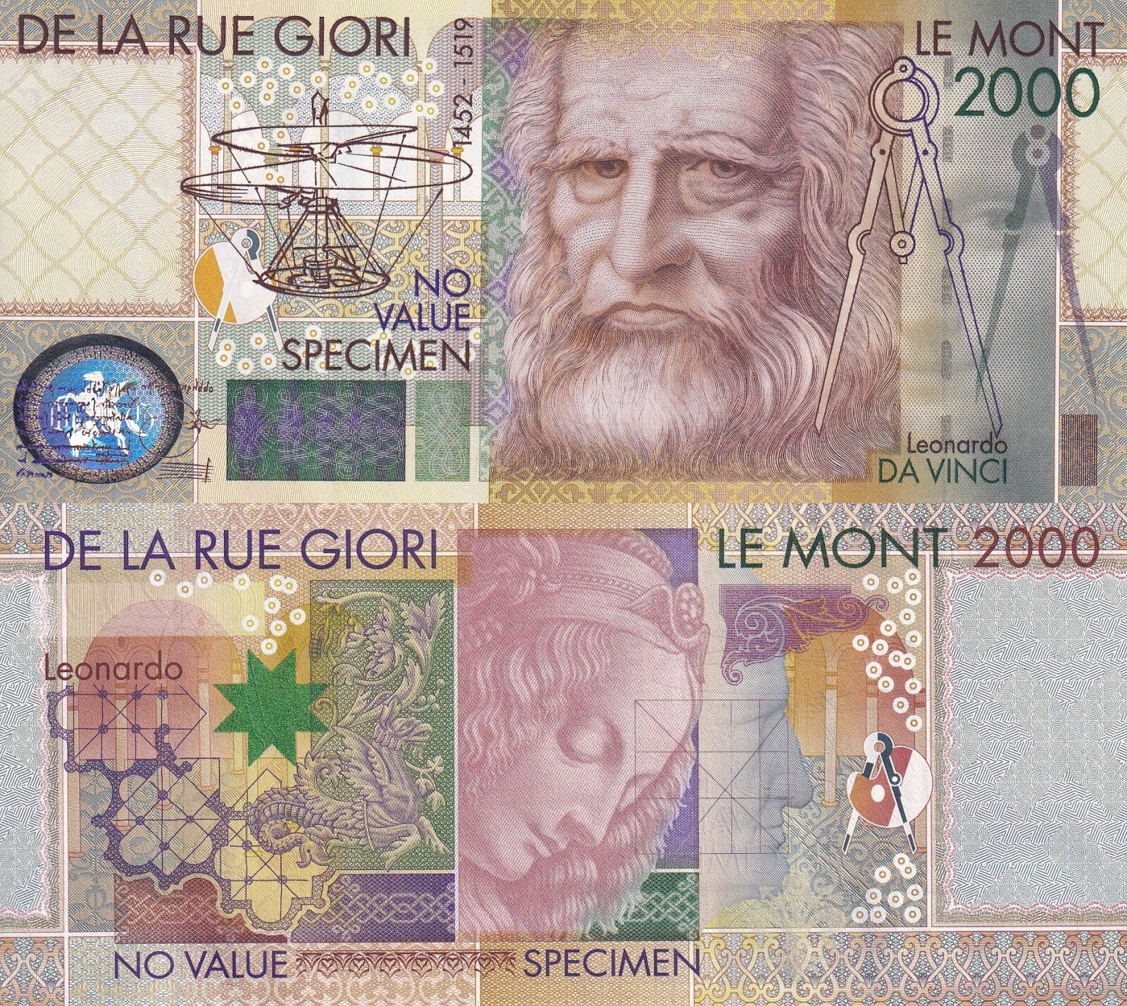 De La Rue Giori Test Advertising Note Specimen Leonardo Da Vinci No NO.Type 1