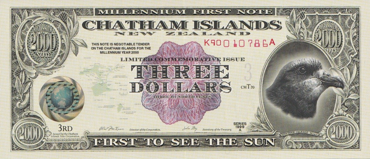 Chatham Islands 3 Dollars 1999 Commemorative Polymer Banknote Test Note UNC