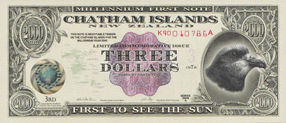 Chatham Islands 3 Dollars 1999 Commemorative Polymer Banknote Test Note UNC