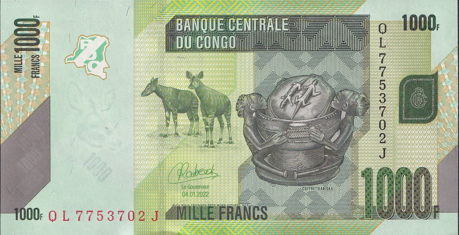 Congo Democratic Republic 1000 Francs 2022 P 101 UNC