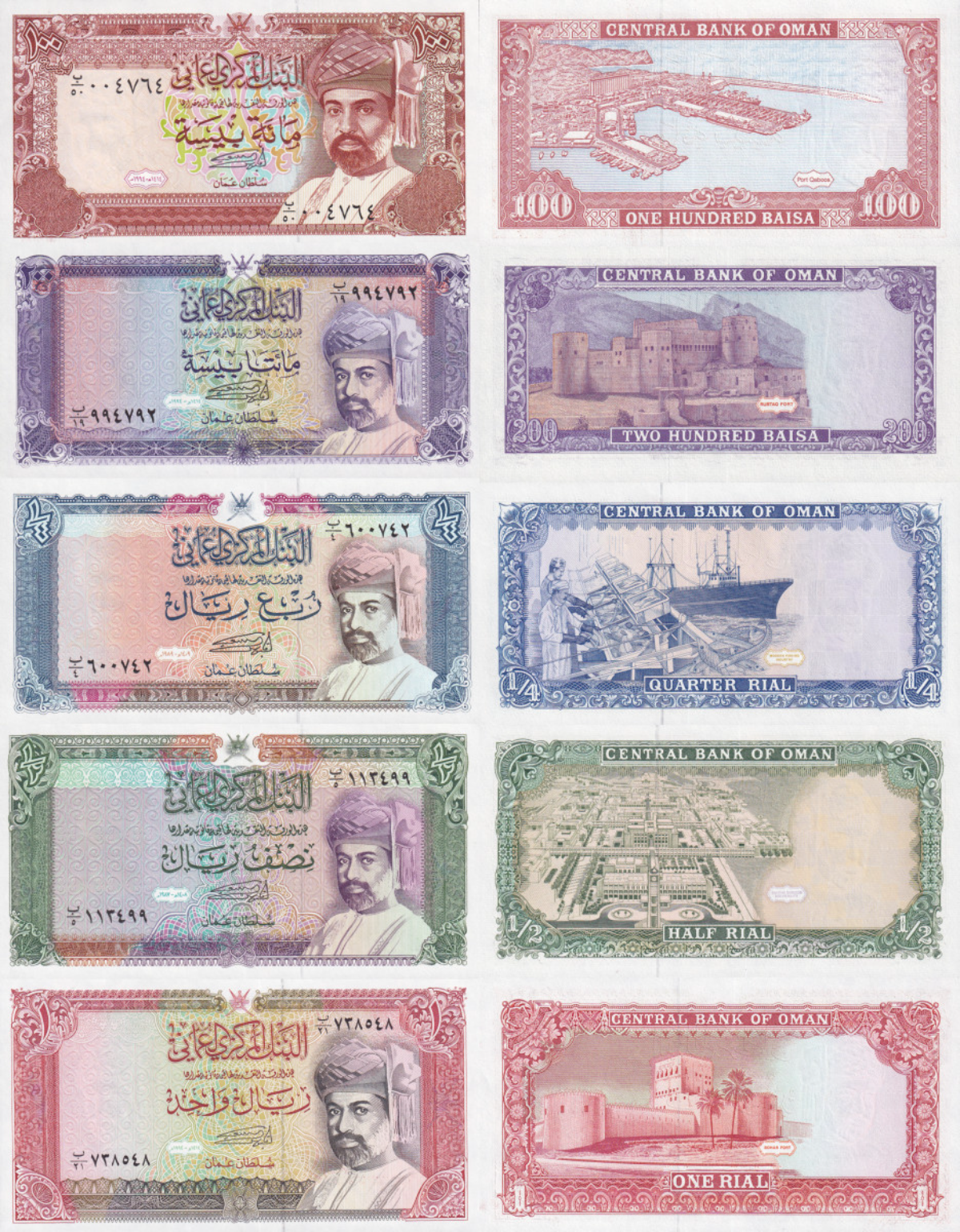 Oman 100 200 Baisa 1/4 1/2 1 Rial 1987 1989 1994 P 22c 23c 24 25 26c UNC Set 5 p