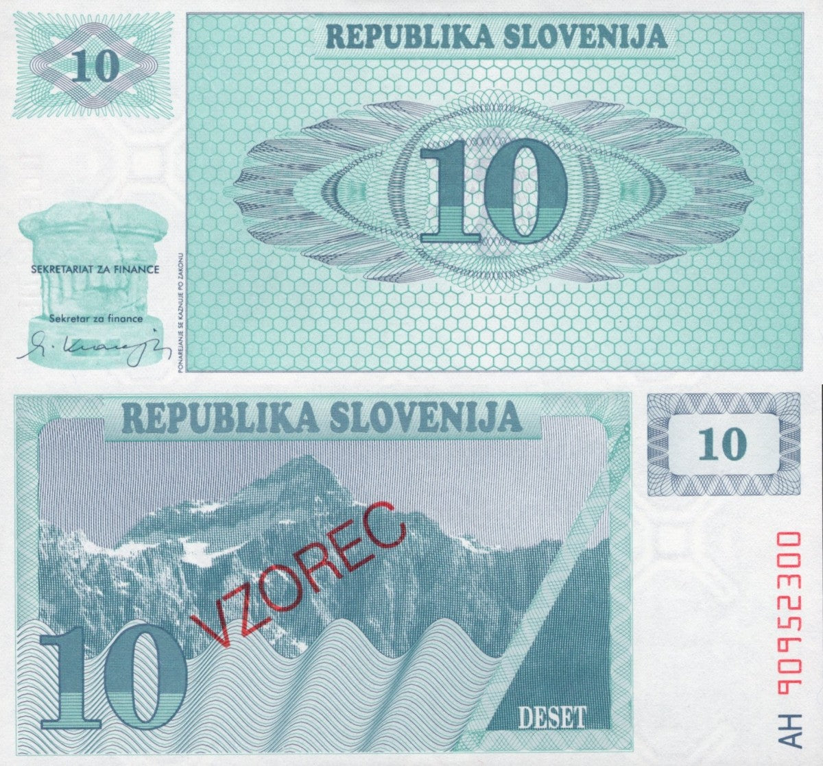 Slovenia 10 Tolarjev 1990 P 4 UNC Specimen 1/20 Bundle Lot 5 pcs