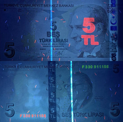 Turkey 5 Turk Lirasi 2009/2022 P 222 UNC 1/4 Bundle Lot 25 pcs F Prefix