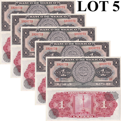 Mexico 1 Peso 1970 P 59l UNC 1/20 Bundle Lot 5 pcs
