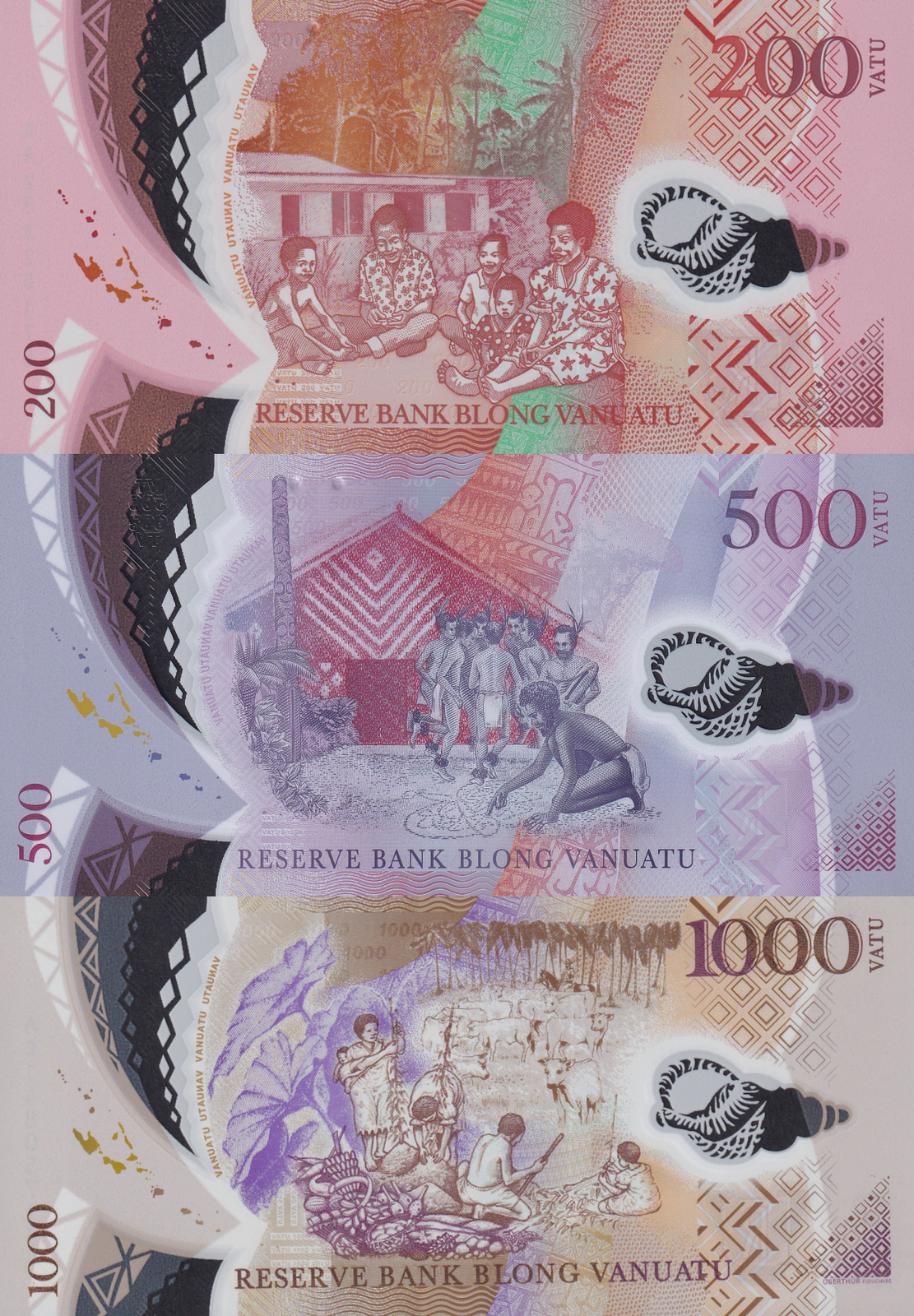 Vanuatu 200 500 1000 Vatu 2014 2017 2020 P 12 13 18 Polymer UNC Set 3 pcs