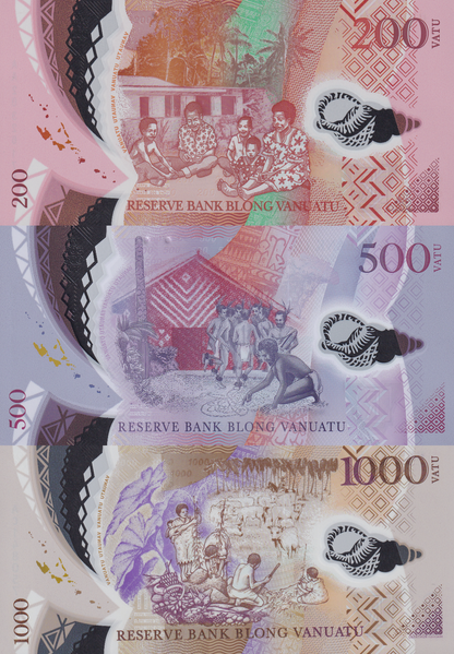 Vanuatu 200 500 1000 Vatu 2014 2017 2020 P 12 13 18 Polymer UNC Set 3 pcs