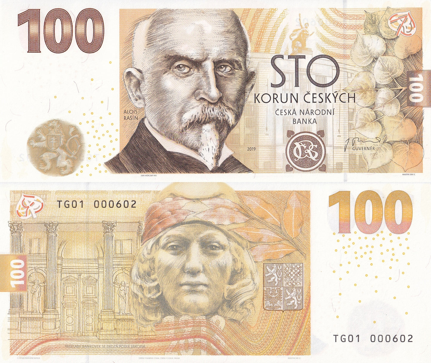  Czech Republic 100 Korun 2019 P 29 UNC 100th Annv W/Folder LOW S/N 000602