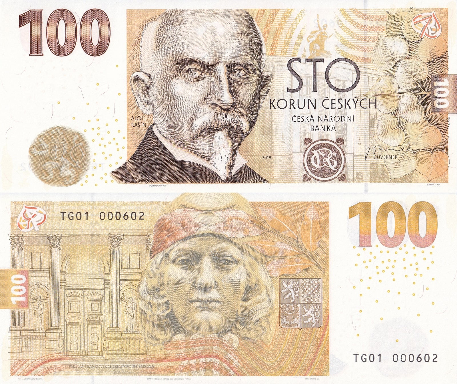  Czech Republic 100 Korun 2019 P 29 UNC 100th Annv W/Folder LOW S/N 000602
