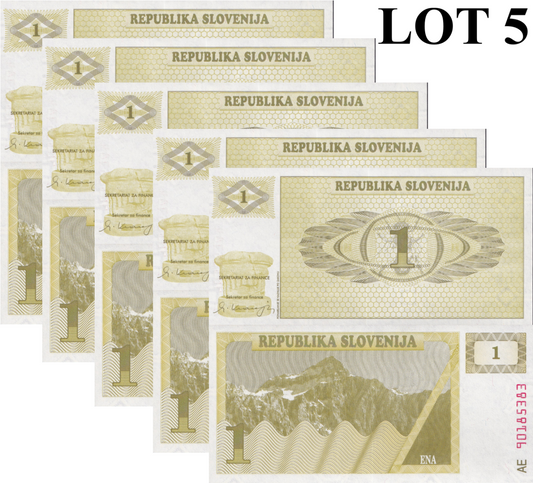 Slovenia 1 Tolar 1990 P 1 UNC 1/20 Bundle Lot 5 pcs