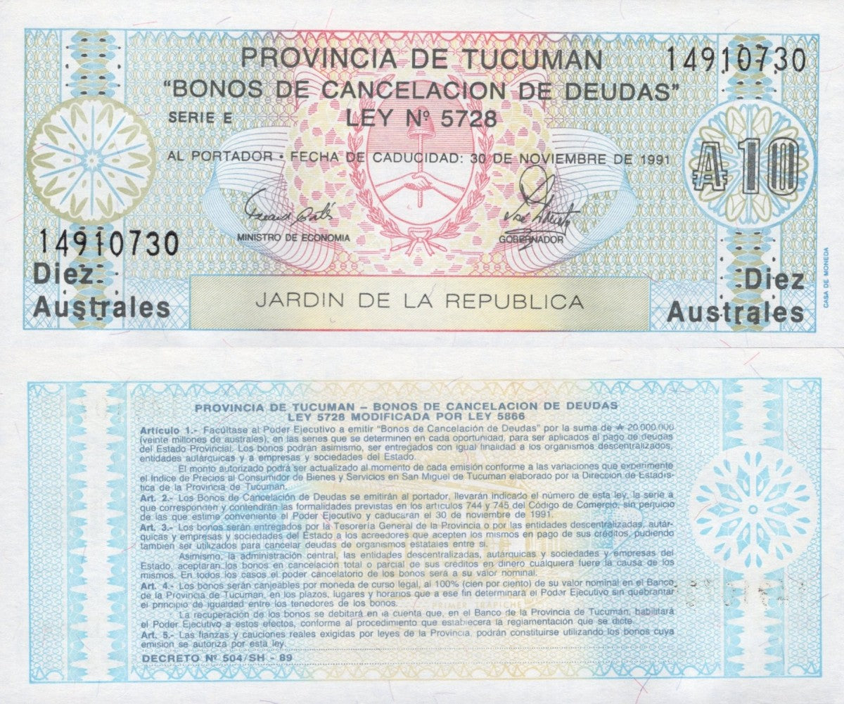 Argentina 10 Australes 1991 P S2713b(3) UNC