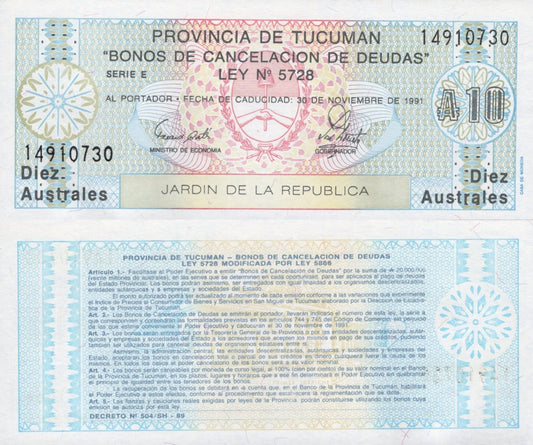 Argentina 10 Australes 1991 P S2713b(3) UNC
