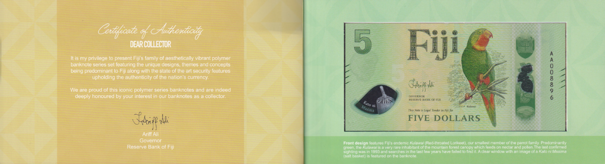 Fiji 5-100 $ 2026 P New Polymer Design UNC Set 5 pcs AA Prefix Match LOW S/N W/F