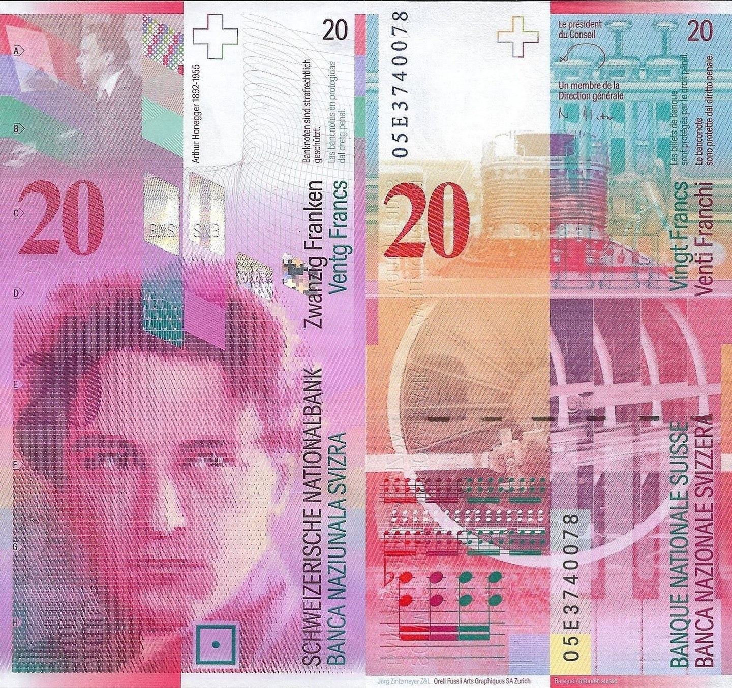 Switzerland 20 Francs 2005 P 69d With Microperforation Random Signatures UNC