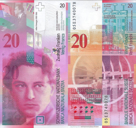 Switzerland 20 Francs 2005 P 69d With Microperforation Random Signatures UNC