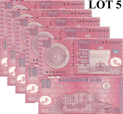 Bangladesh 10 Taka 2002 P 39a UNC 1/20 Bundle Lot 5 pcs
