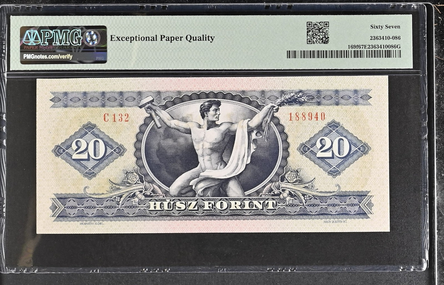 Hungary National Bank 20 Forint 1975 P 169f UNC PMG 67 EPQ 2nd TOP POP