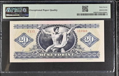 Hungary National Bank 20 Forint 1975 P 169f UNC PMG 67 EPQ 2nd TOP POP