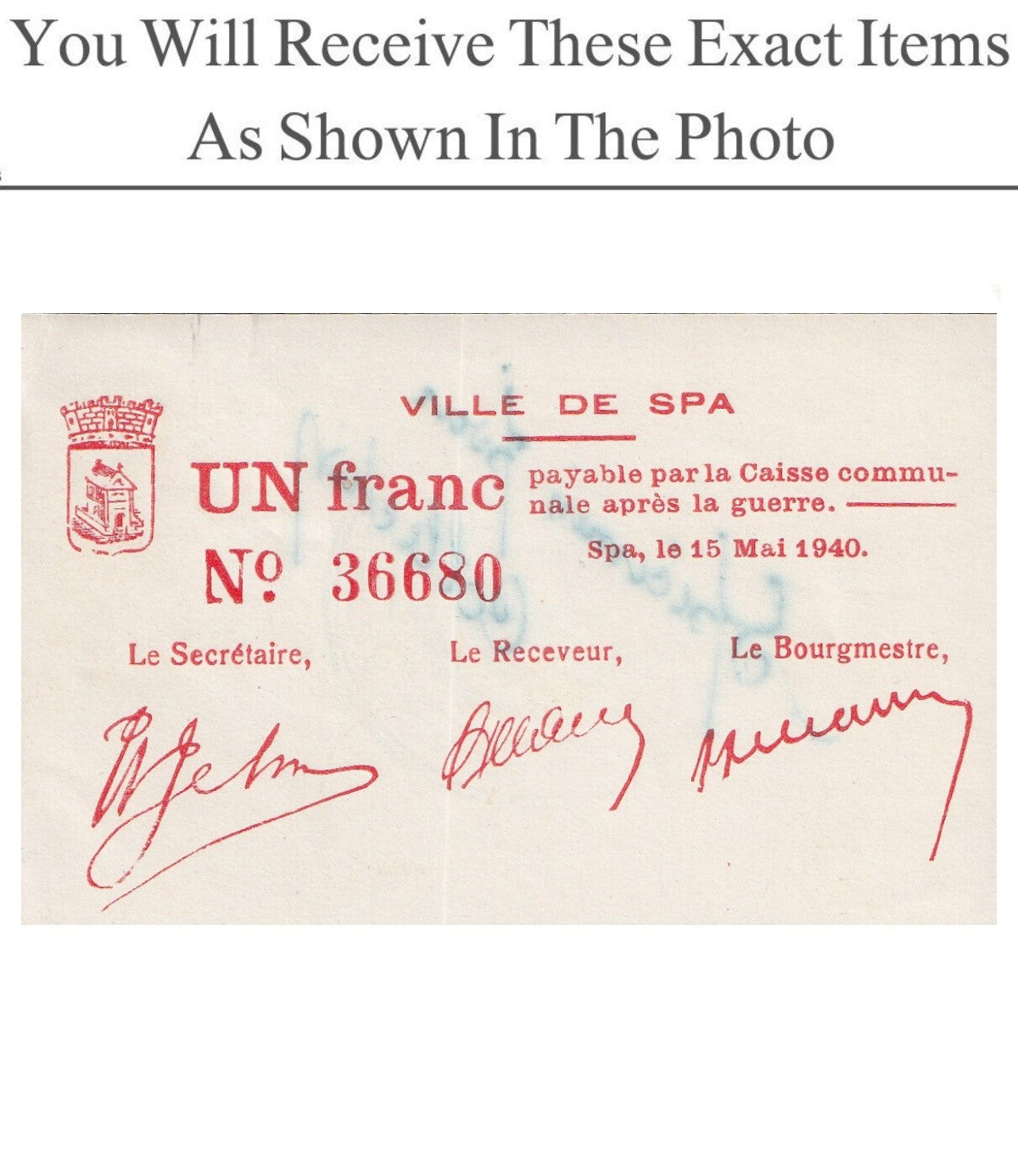 Belgium Notgeld SPA 1 Francs 1940