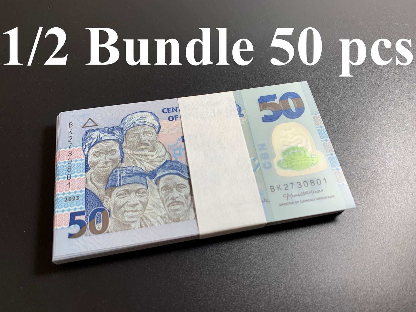 Nigeria 50 Naira 2023 P 40 Polymer UNC 1/2 Bundle Lot 50 pcs