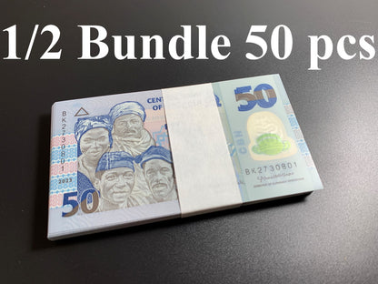 Nigeria 50 Naira 2023 P 40 Polymer UNC 1/2 Bundle Lot 50 pcs