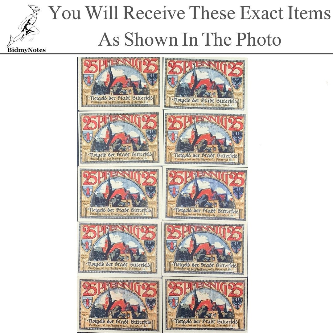 Germany Notgeld BITTERFELD 25 Pfennig 1921 Set 10 pcs