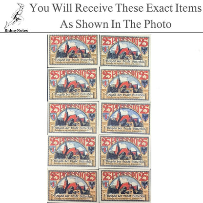 Germany Notgeld BITTERFELD 25 Pfennig 1921 Set 10 pcs