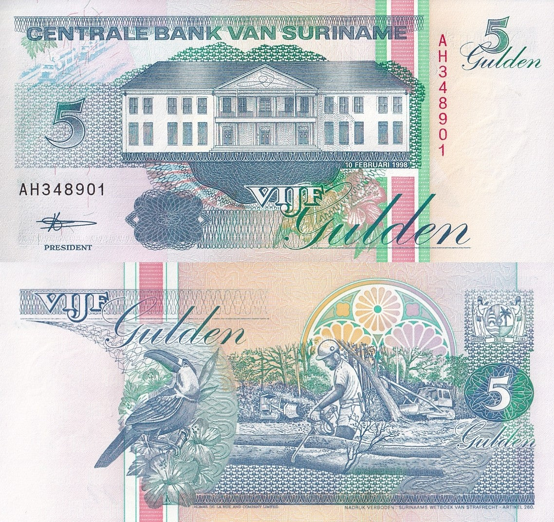 Suriname 5 Gulden 1998 P 136b UNC 1/5 Bundle Lot 20 pcs
