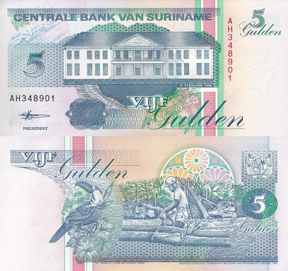 Suriname 5 Gulden 1998 P 136b UNC 1/5 Bundle Lot 20 pcs