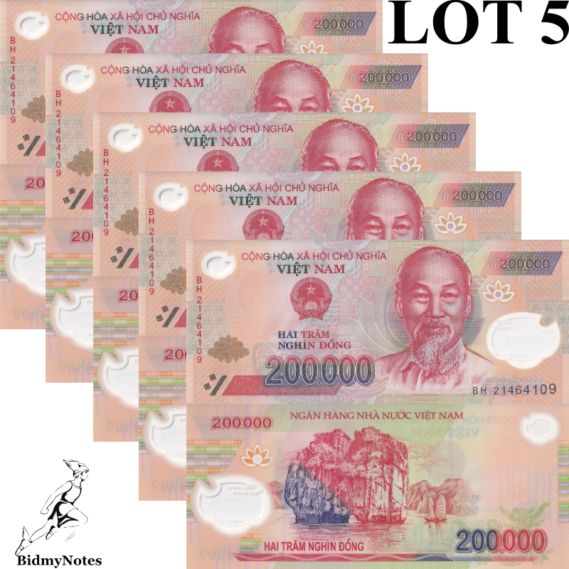 Viet Nam Vietnam 200000 200,000 Dong 2021 P 123 Polymer UNC 1/20 Bundle LOT 5 pc