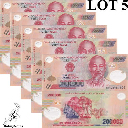 Viet Nam Vietnam 200000 200,000 Dong 2021 P 123 Polymer UNC 1/20 Bundle LOT 5 pc