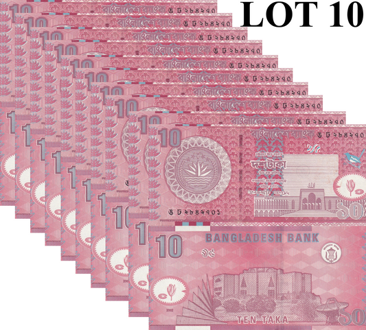 Bangladesh 10 Take 2002 P 39a UNC 1/10 Bundle Lot 10 pcs