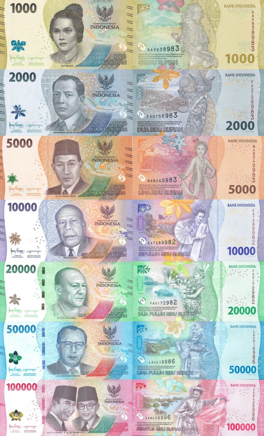 Indonesia 1000 2000 5000-100000 Rupiah 2022/2023 P 162 163 164-168 UNC Set 7 pcs