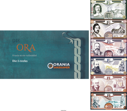 South African Orania 10 20 50 100 Ora 1991-26 UNC COMM Test Note W/Folder Set 6