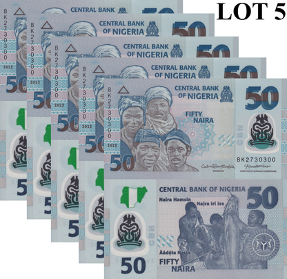 Nigeria 50 Naira 2023 P 40 Polymer UNC 1/20 Bundle Lot 5 pcs