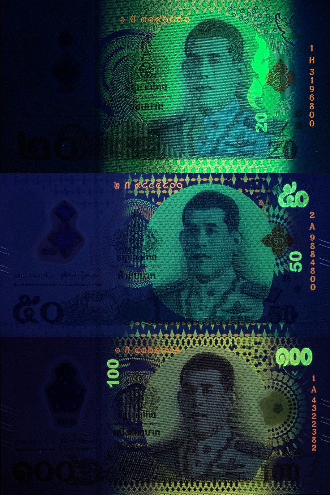 Thailand 20 50 100 Baht 2022/2025 P 145 New Polymer UNC Set 3 Lot 10 pcs