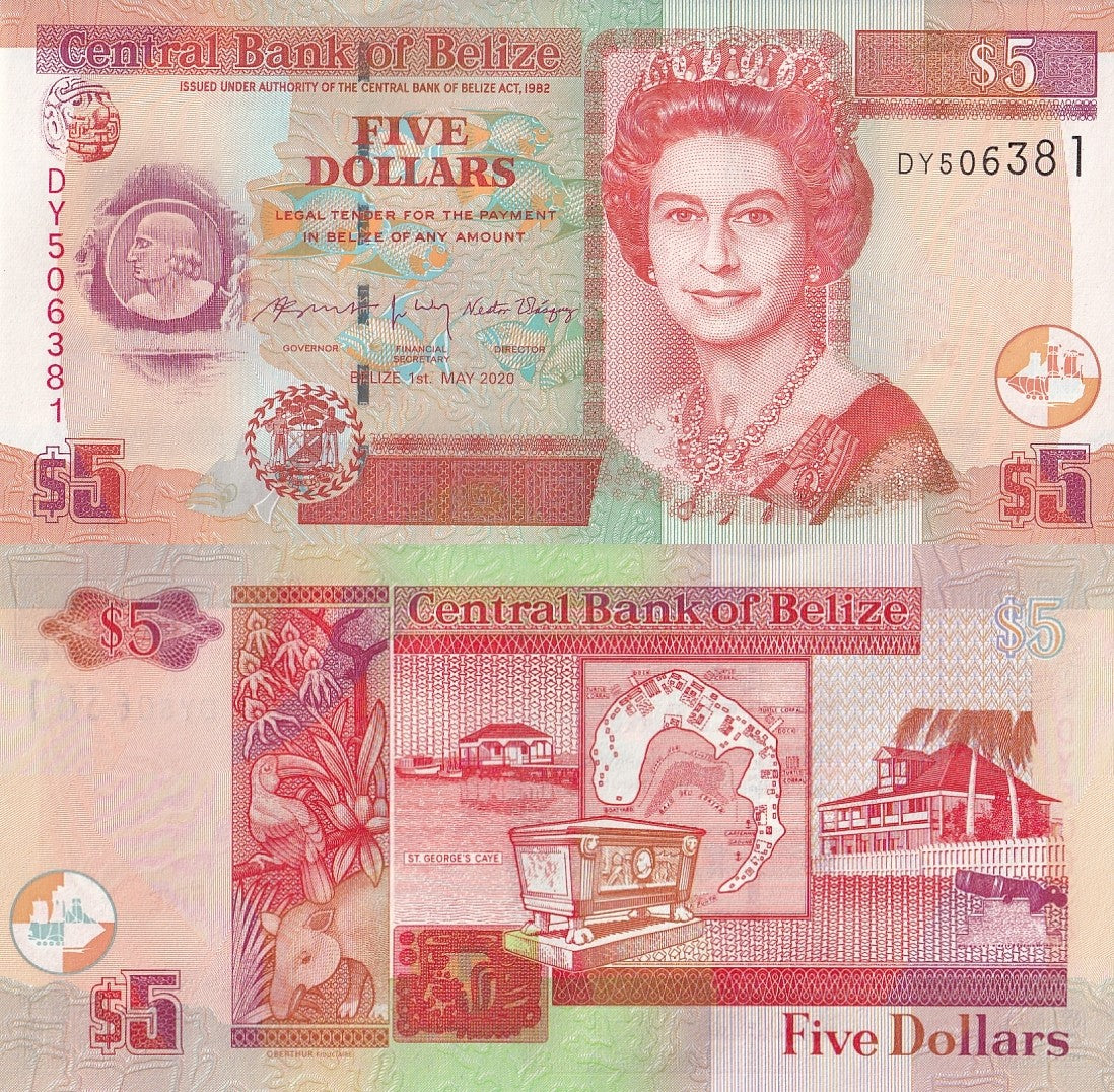 Belize 5 Dollars 2020 P 67 UNC Queen QEII