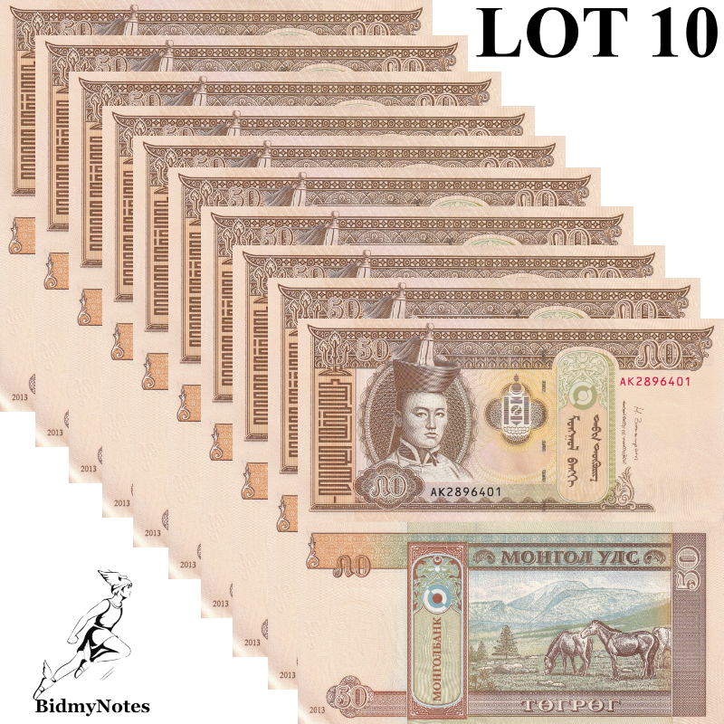 Mongolia 50 Togrog 2013 P 64c UNC 1/10 Bundle Lot 10 Pcs