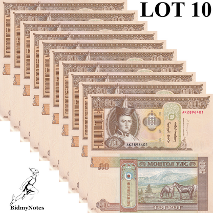 Mongolia 50 Togrog 2013 P 64c UNC 1/10 Bundle Lot 10 Pcs