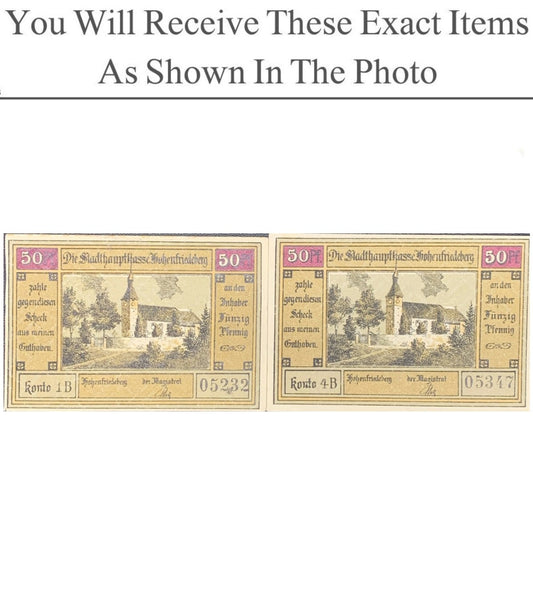 Germany Notgeld HOHENFRIEDEBERG 50 Pfenning 1922 Set 2 pcs